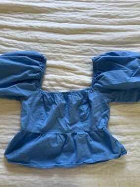 Blue Puff-Sleeve Top